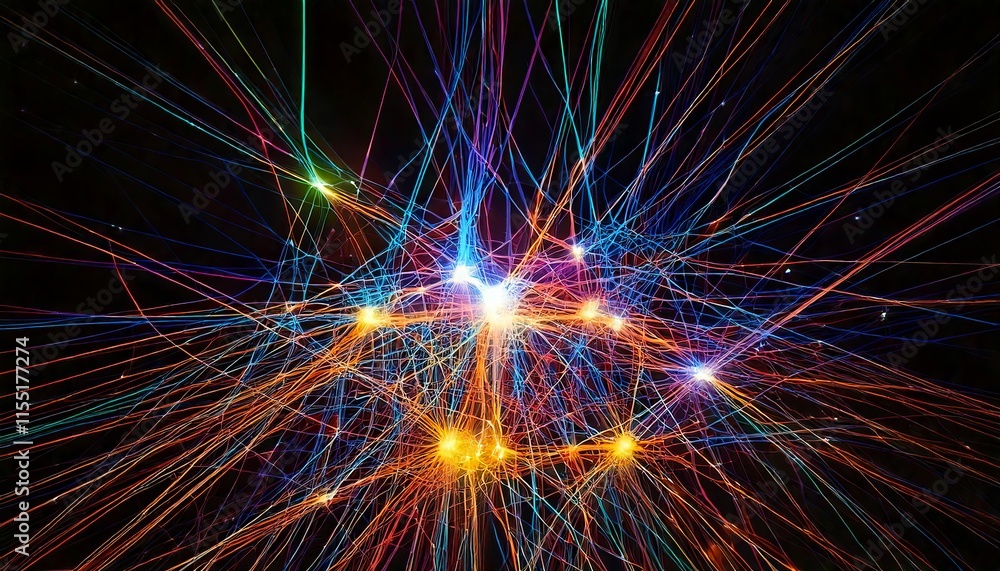 Fototapeta premium A Futuristic Visual Representation of a Neural Network, with Glowing Nodes Connected by Dynamic Lines
