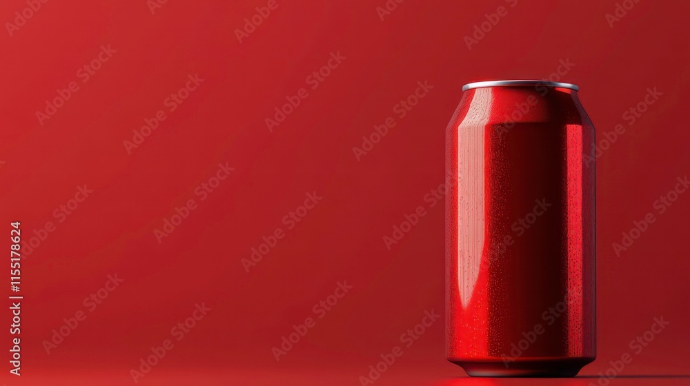 shiny red soda can mockup against vibrant red background copy space shiny red soda can mockup against vibrant red background copy space