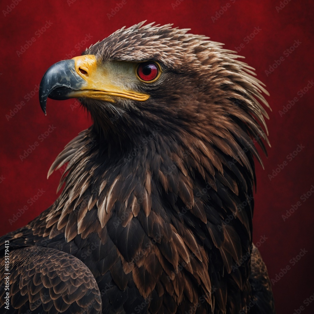 Obraz premium An eagle drawn in black ink with a dramatic red background.