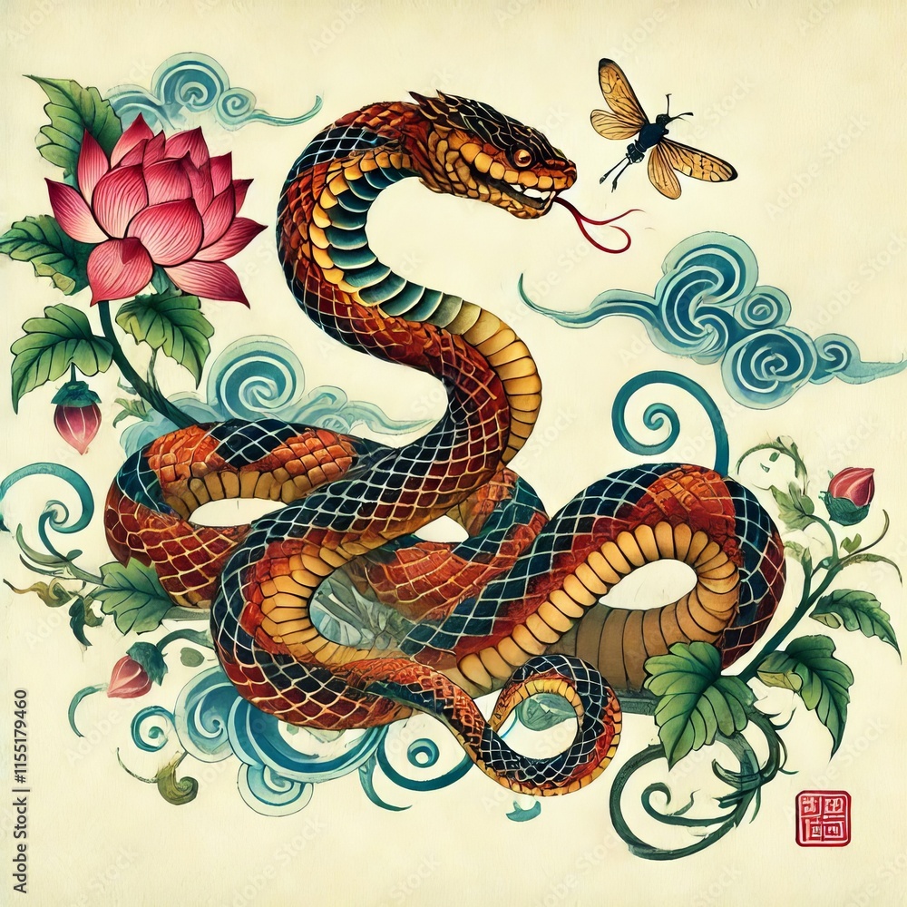 Chinese Zodiac Snake Sign - Year of the Snake - Cycle of Animals and Chinese Calendar - Asian Zodiac and Astrology - New Year Animal - Water, Earth, Wood, Metal and Fire - Watercolor Painting Chinese Zodiac Snake Sign - Year of the Snake - Cycle of Animals and Chinese Calendar - Asian Zodiac and Astrology - New Year Animal - Water, Earth, Wood, Metal and Fire - Watercolor Painting