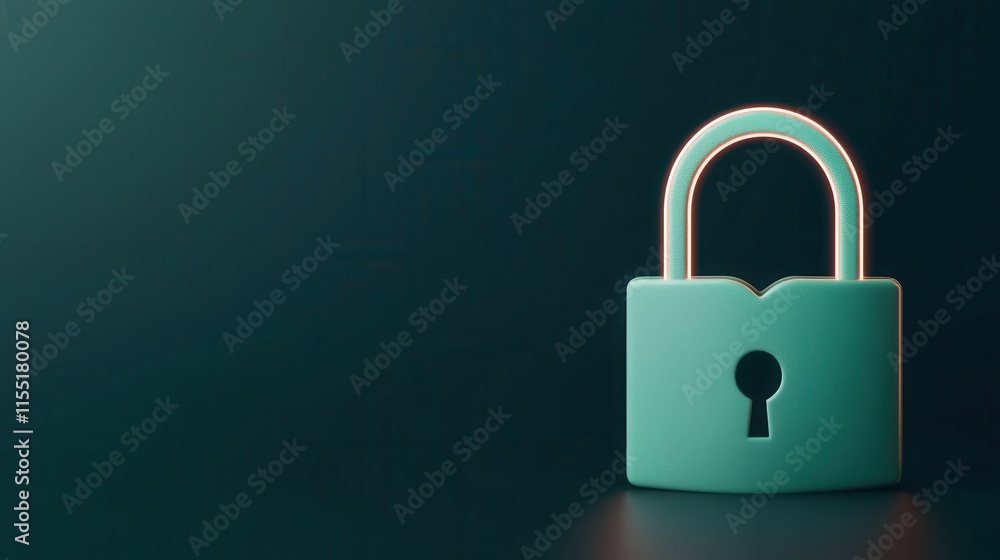 Cybersecurity in Valentine Day concept.A teal padlock stands isolated against a dark background, symbolizing security and protection. Cybersecurity in Valentine Day concept.A teal padlock stands isolated against a dark background, symbolizing security and protection.