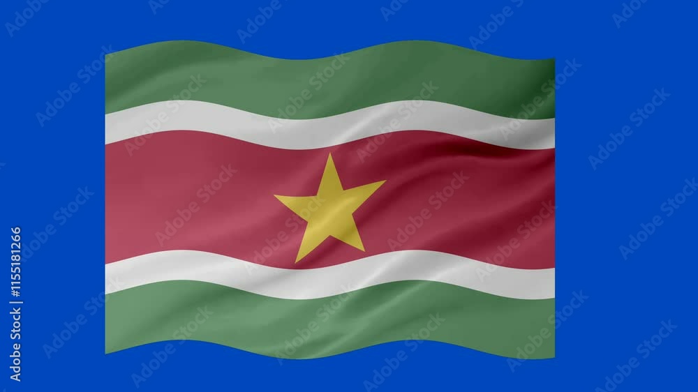 Suriname waving flag loop animation with glowing 3d shade isolated on blue background Suriname waving flag loop animation with glowing 3d shade isolated on blue background