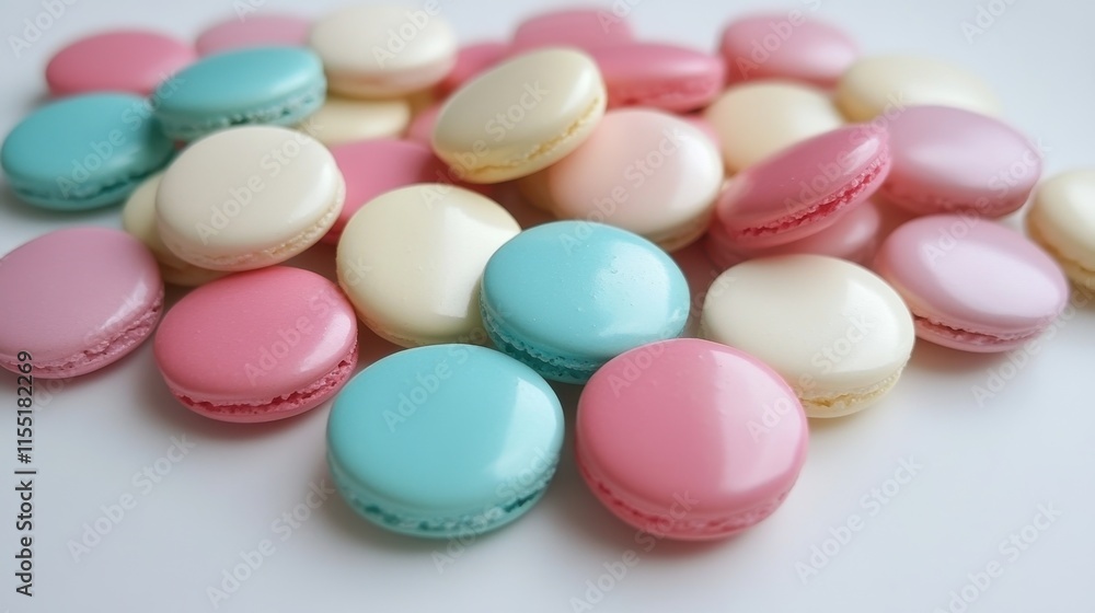 Colorful Macarons Piled on White Surface Colorful Macarons Piled on White Surface