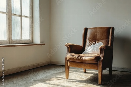 Sunlit Leather Armchair in Vintage Room