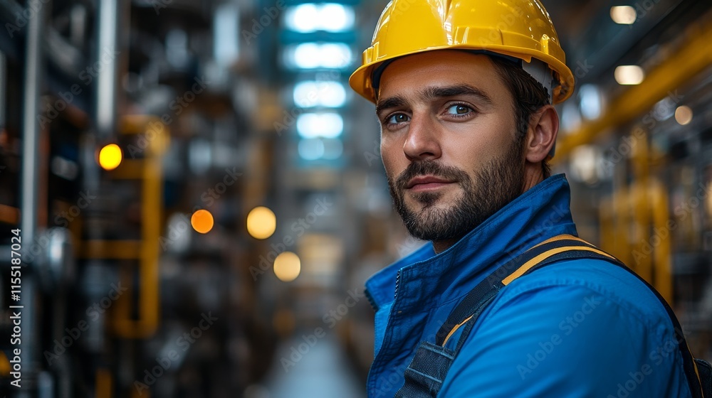 Industrial engineer wearing hardhat supervising work in factory Industrial engineer wearing hardhat supervising work in factory