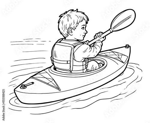 Kayak, outline coloring page for kids