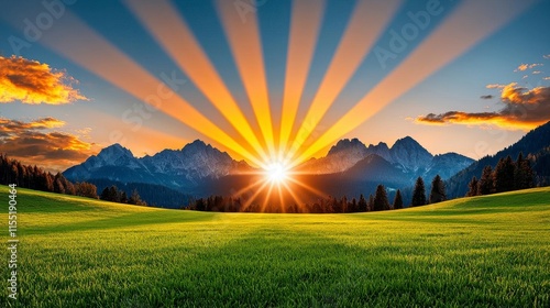 Wallpaper Mural A photostock of glowing golden rays shining down on a serene valley, exuding peace, warmth, and spirituality, ideal for inspirational themes. High Quality Torontodigital.ca