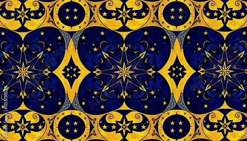 Celestial Gold And Blue Star Pattern Design photo