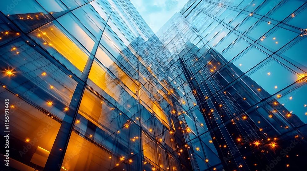 Fototapeta premium Modern Glass Skyscraper at Night