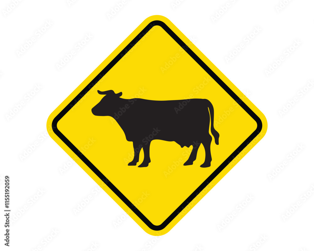 Cattle Crossing Sign Alerting Drivers to Potential Presence of Livestock, Essential for Road Safety in Rural Areas, US Road Sign Compliant, High-Quality Vector Stock Image Cattle Crossing Sign Alerting Drivers to Potential Presence of Livestock, Essential for Road Safety in Rural Areas, US Road Sign Compliant, High-Quality Vector Stock Image
