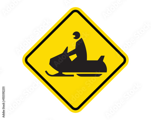 Snowmobile Crossing Sign Alerting Drivers to Potential Presence of Snowmobiles, Essential for Road Safety in Snowy or Mountainous Regions, US Road Sign Compliant, High-Quality Vector Stock Image