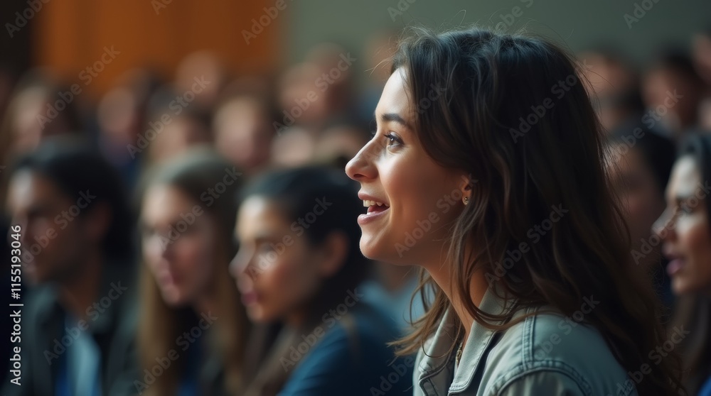 Obraz premium young person speaking passionately at a youth conference, with an audience engaged and inspired