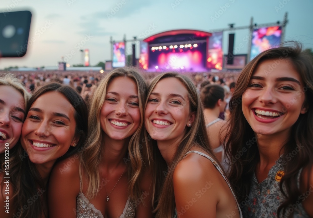 Fototapeta premium A fun and lively group selfie taken at a music festival