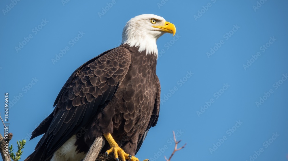 Fototapeta premium A majestic bald eagle perched on a tree branch