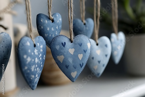 Blue Heart Ornaments Hanging Decoratively photo