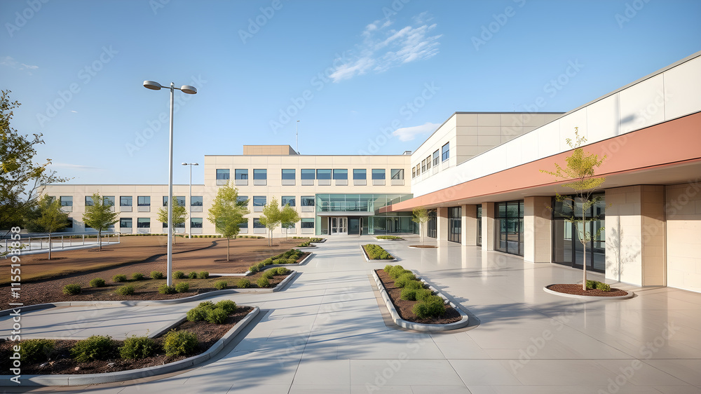 Modern hospital building. Generative AI Modern hospital building. Generative AI