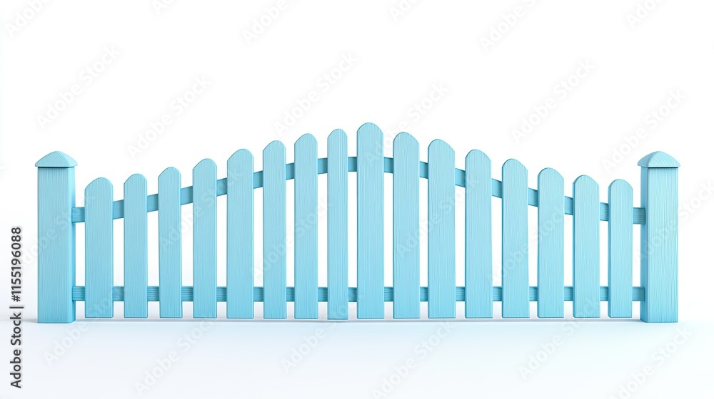 A light blue picket fence with soft minimalist curves, isolated on white for a cheerful design. A light blue picket fence with soft minimalist curves, isolated on white for a cheerful design.