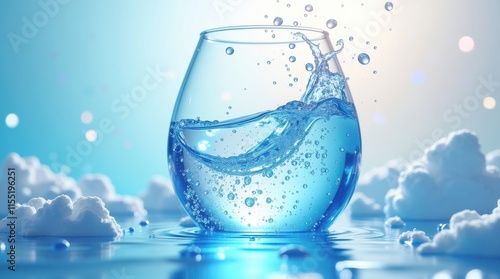 Refreshing water splash in glass studio setting high-quality image calm environment close-up perspective