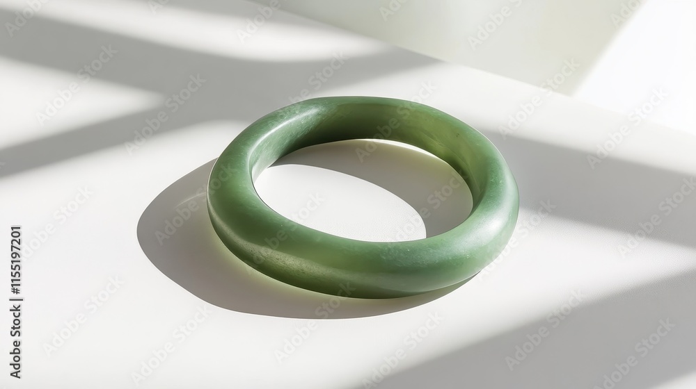 Elegant Oval Jade Bracelet on Matte White Surface Elegant Oval Jade Bracelet on Matte White Surface
