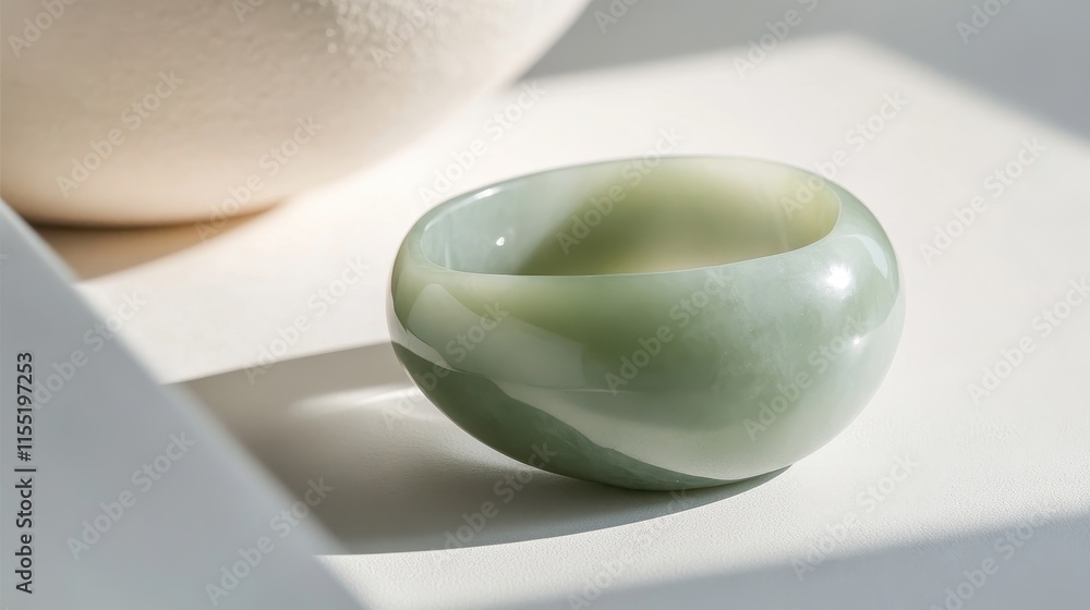 Elegant Jade Oval Bracelet on Matte White Surface Elegant Jade Oval Bracelet on Matte White Surface