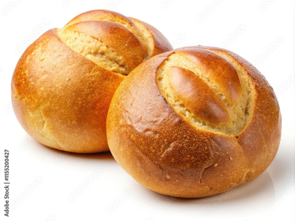 Fluffy homemade bread buns, perfectly baked, isolated on white. A close-up showcasing delicious texture and golden crust. Fluffy homemade bread buns, perfectly baked, isolated on white. A close-up showcasing delicious texture and golden crust.