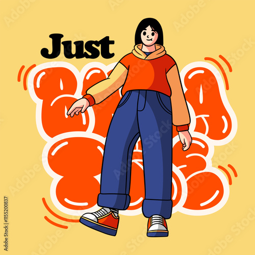 Cartoon comic girls breathe streetwear typography illustration