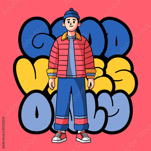 Cartoon comic good vibes streetwear typography illustration