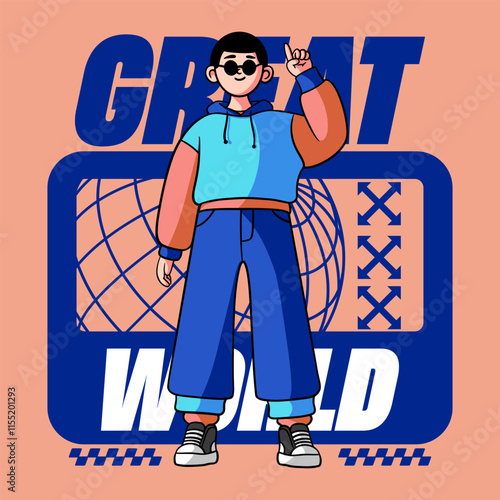 Cartoon comic great streetwear typography illustration