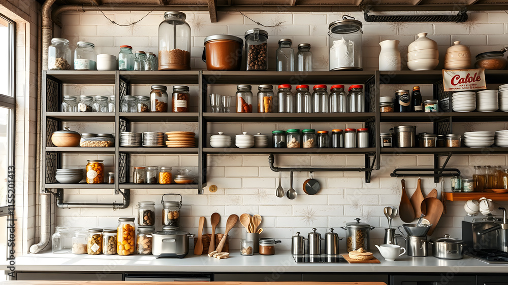 Spices and sauces on the kitchen shelf. Generative AI Spices and sauces on the kitchen shelf. Generative AI