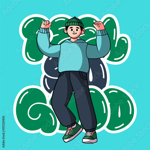 Cartoon comic happy streetwear typography style illustration