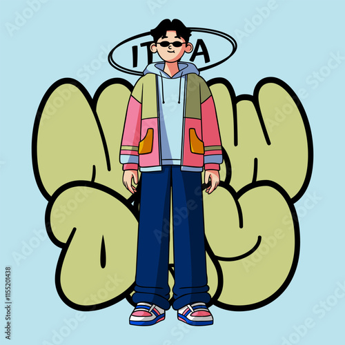 Cartoon comic new day streetwear typography illustration