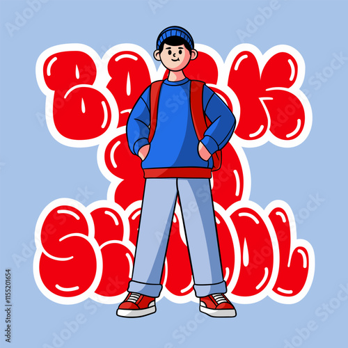 Cartoon comic school streetwear typography style illustration