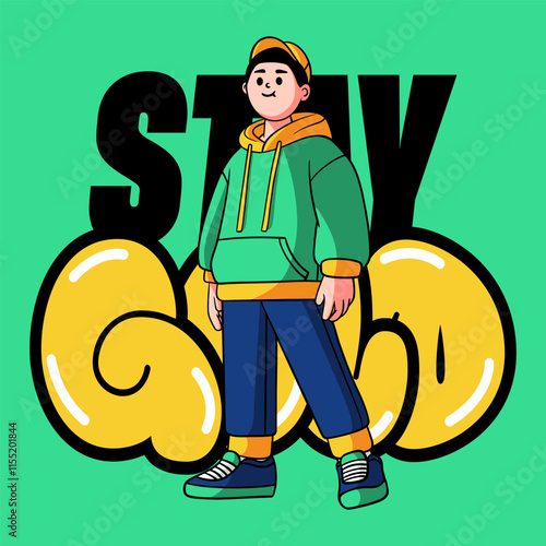 Cartoon comic stay gold streetwear typography illustration