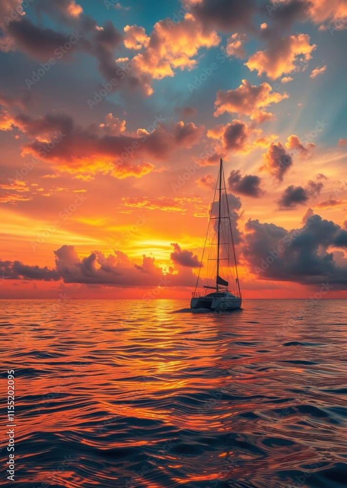Serene passage a sailboat silent expedition through the multicolored tapestry of a setting sun beach wallpaper summer wallpaper beach background tropical nature Serene passage a sailboat silent expedition through the multicolored tapestry of a setting sun beach wallpaper summer wallpaper beach background tropical nature