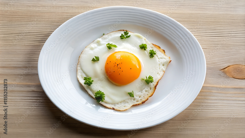 Fried egg on white plate Fried egg on white plate