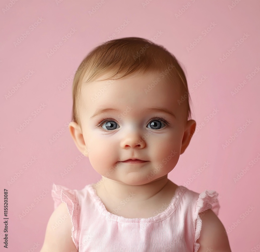 Adorable baby girl portrait against pink background. Adorable baby girl portrait against pink background.