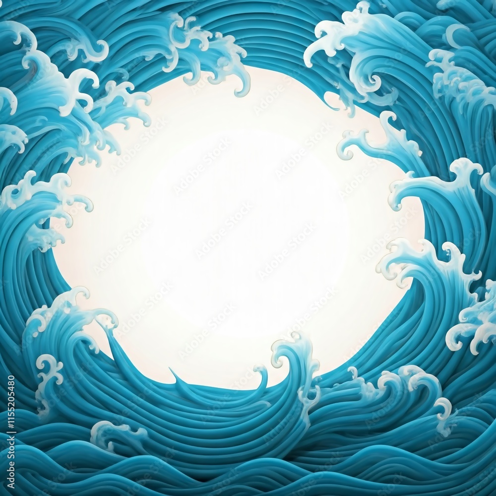 Traditional Chinese wave patterns in blue and gold on a neutral background, offering an elegant space for text Traditional Chinese wave patterns in blue and gold on a neutral background, offering an elegant space for text