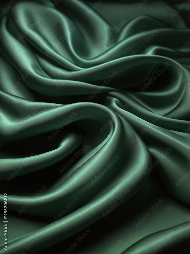 Fototapeta premium Luxury Green Silk Fabric and Background, Satin and Textile Pattern Fashion, Luxury Backdrop, using generative ai