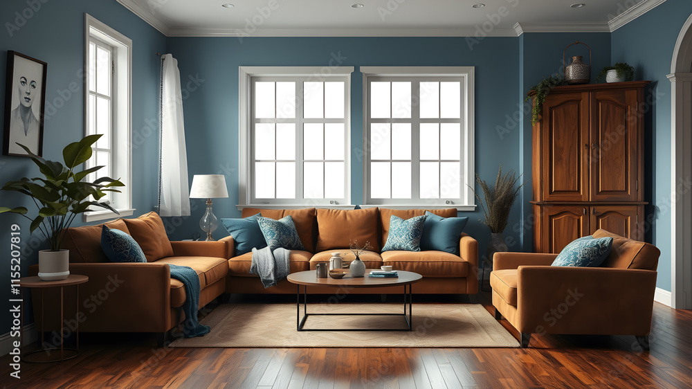 Fototapeta premium Modern living room interior design. Generative AI