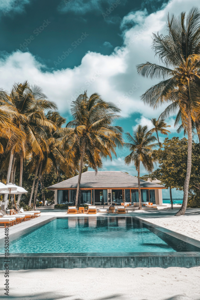 Private beach in the swimming pool area of a luxury hotel area Private beach in the swimming pool area of a luxury hotel area