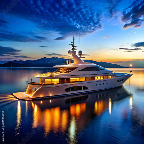 luxury yacht at night in the sea generative ai