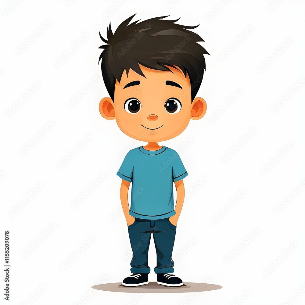 A simple cartoon little cute boy with a white background