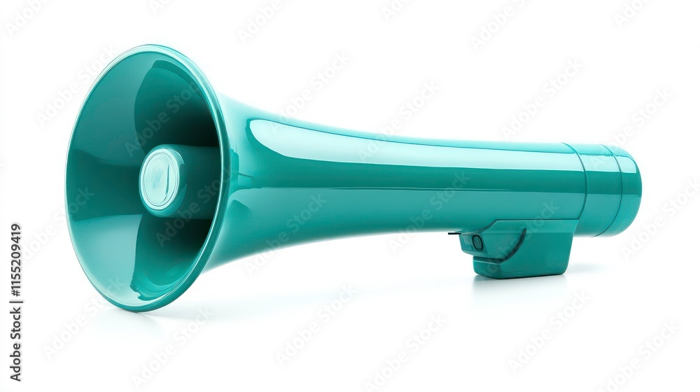 Turquoise megaphone isolated on a white background. Concept of communication and announcements. Turquoise megaphone isolated on a white background. Concept of communication and announcements.