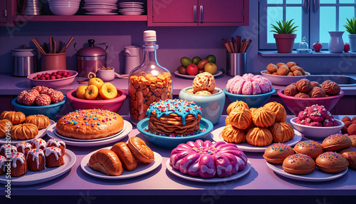 Wallpaper Mural Variety of desserts beautifully displayed in a cozy kitchen Torontodigital.ca