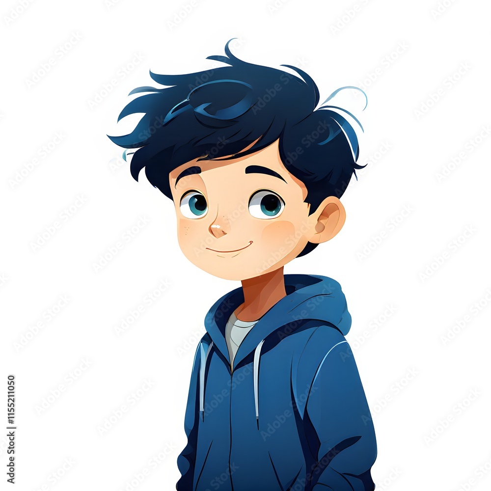 A simple cartoon little cute boy with a white background A simple cartoon little cute boy with a white background