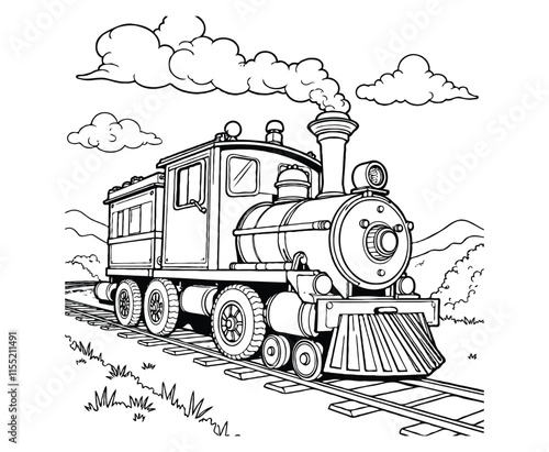 Train, transportation, vehicle, coloring page for kids