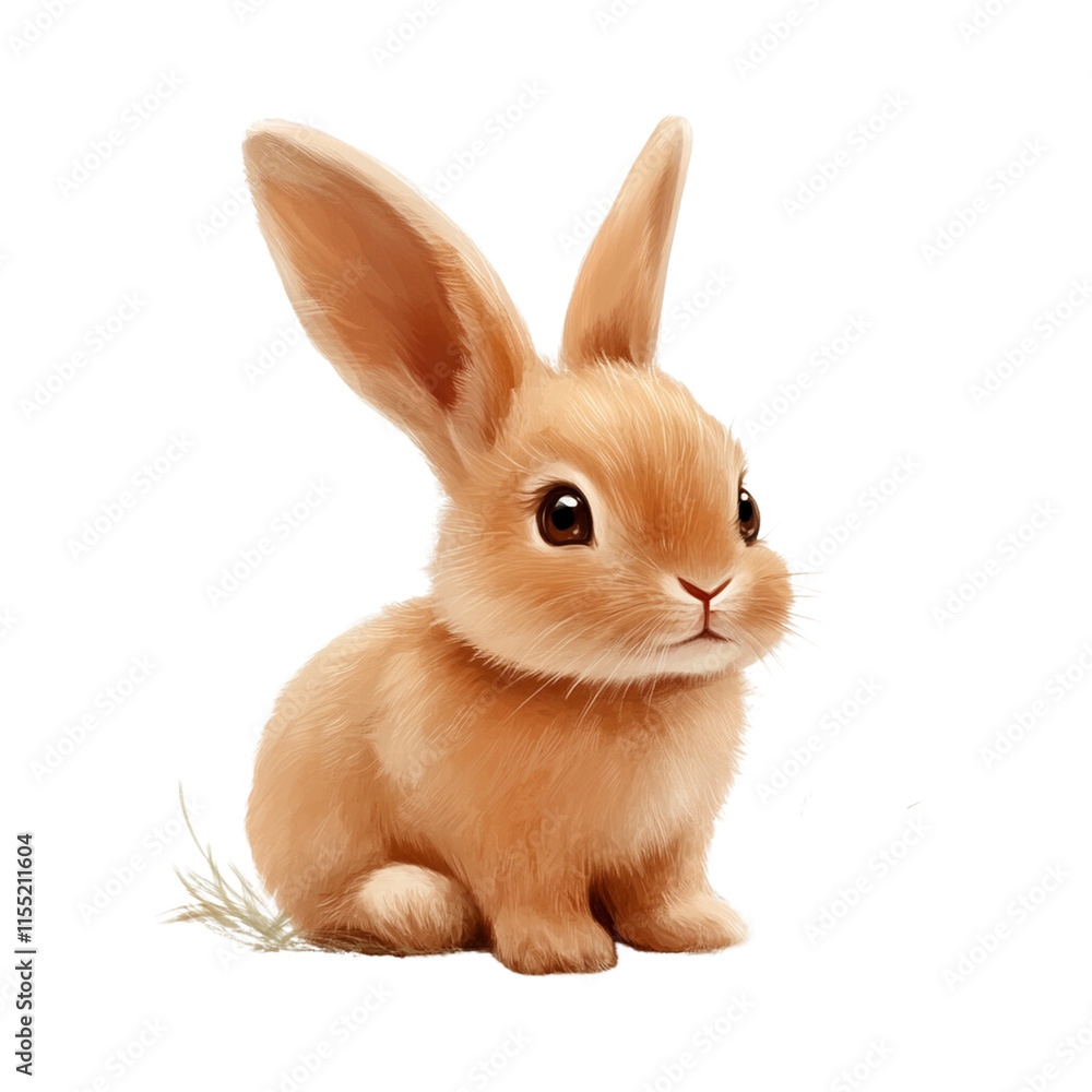 cute little brown rabbit with fluffy fur and big ears sits on transparency background, exuding sense of innocence and charm cute little brown rabbit with fluffy fur and big ears sits on transparency background, exuding sense of innocence and charm