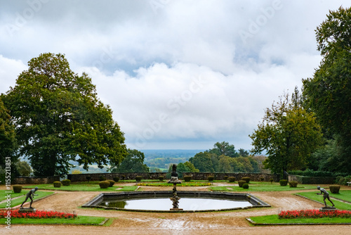view on garden and prospect at castle Bel Air in Le Pertre in France