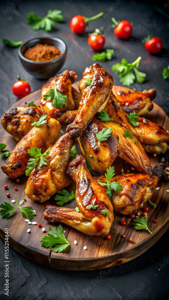Grilled chicken wings on black background Grilled chicken wings on black background
