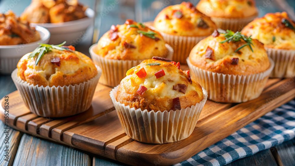Freshly Baked Cheddar Muffins with Bacon, Freshly Baked Cheddar Muffins with Bacon,